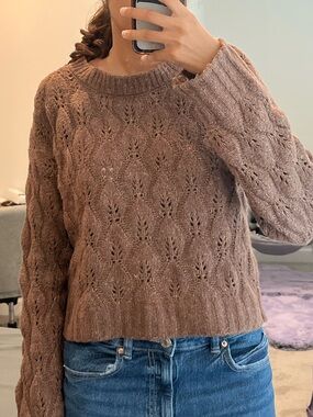 SO Brown Cable Knit Crewneck Sweater